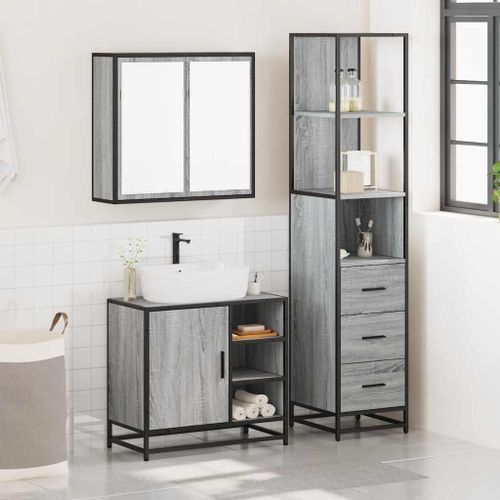 Ensemble de meubles de salle de bain 3 pcs Sonoma gris - Photo n°3; ?>