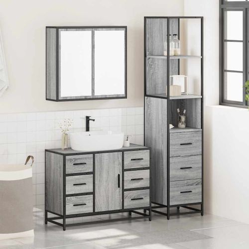 Ensemble de meubles de salle de bain 3 pcs Sonoma gris - Photo n°3; ?>