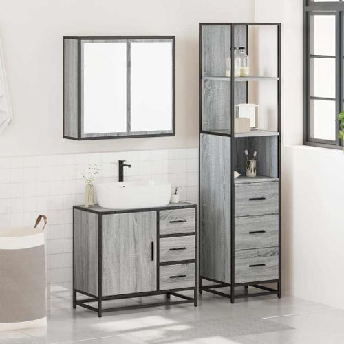 Ensemble de meubles de salle de bain 3 pcs Sonoma gris - Photo n°3; ?>