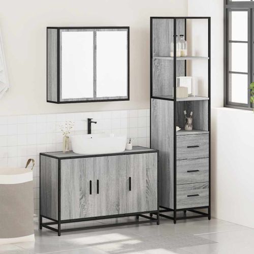 Ensemble de meubles de salle de bain 3 pcs Sonoma gris - Photo n°3; ?>