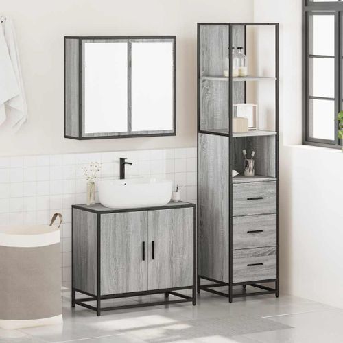 Ensemble de meubles de salle de bain 3 pcs Sonoma gris - Photo n°3; ?>