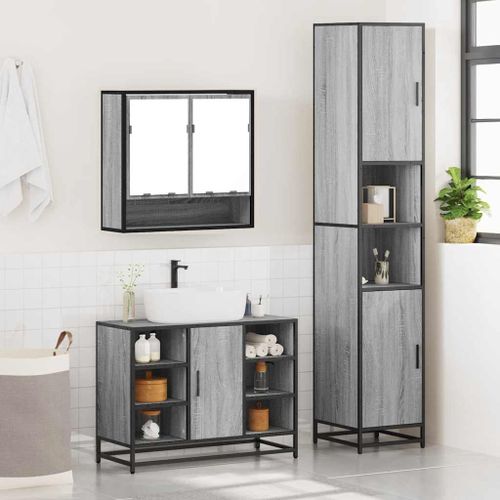 Ensemble de meubles de salle de bain 3 pcs Sonoma gris - Photo n°3; ?>