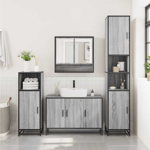 Ensemble de meubles de salle de bain 3 pcs Sonoma gris - Photo n°3; ?>