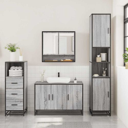 Ensemble de meubles de salle de bain 3 pcs Sonoma gris - Photo n°3; ?>