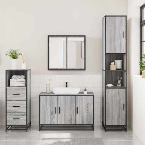 Ensemble de meubles de salle de bain 3 pcs Sonoma gris - Photo n°3; ?>