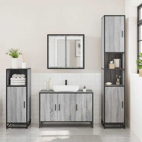 Ensemble de meubles de salle de bain 3 pcs Sonoma gris - Photo n°3; ?>