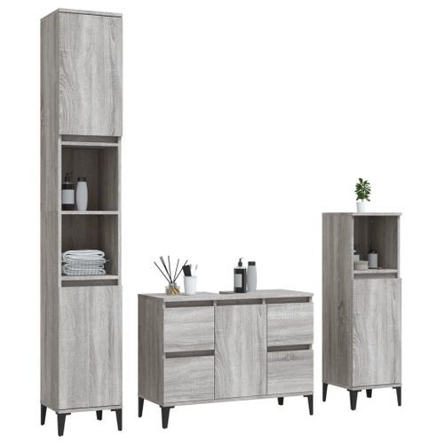 Ensemble de meubles de salle de bain 3 pcs Sonoma gris - Photo n°3; ?>