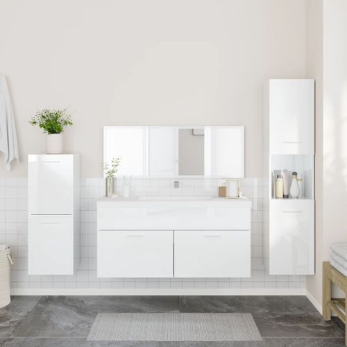 Ensemble de meubles de salle de bain 4 pcs blanc brillant - Photo n°3; ?>