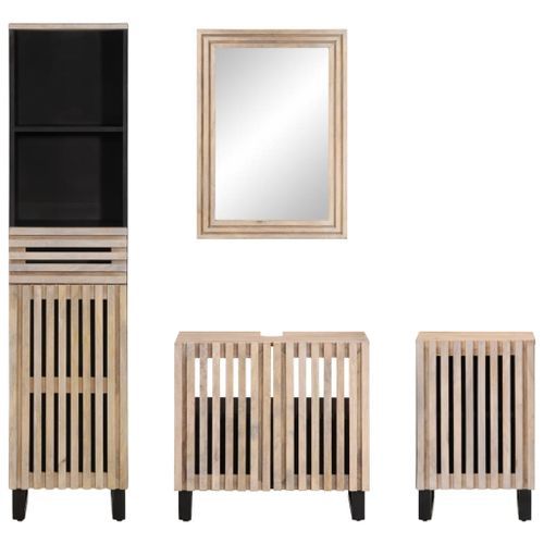 Ensemble de meubles de salle de bain 4 pcs bois manguier massif - Photo n°3; ?>