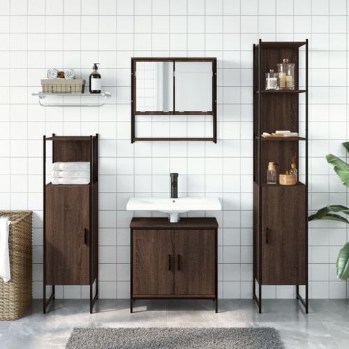 Ensemble de meubles de salle de bain 4 pcs Chêne marron - Photo n°3; ?>