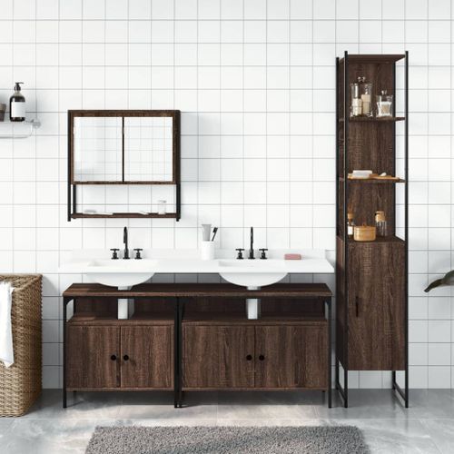 Ensemble de meubles de salle de bain 4 pcs Chêne marron - Photo n°3; ?>