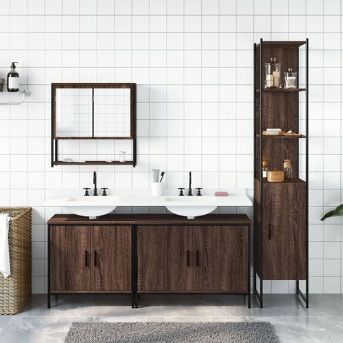 Ensemble de meubles de salle de bain 4 pcs Chêne marron - Photo n°3; ?>