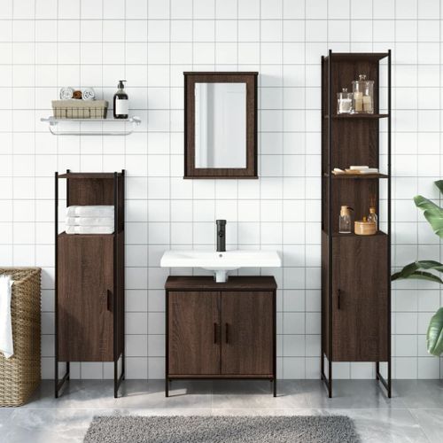 Ensemble de meubles de salle de bain 4 pcs Chêne marron - Photo n°3; ?>