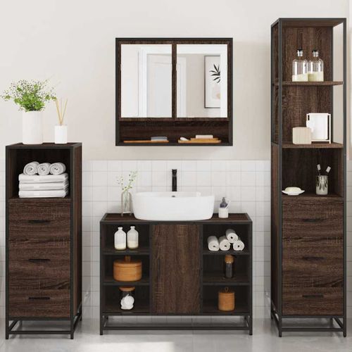 Ensemble de meubles de salle de bain 4 pcs chêne marron - Photo n°3; ?>