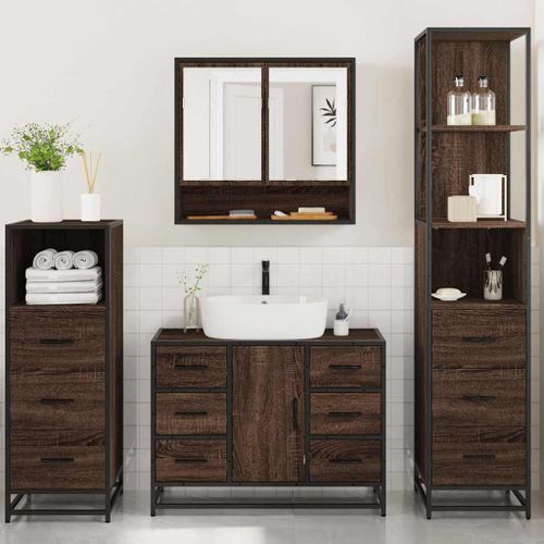 Ensemble de meubles de salle de bain 4 pcs chêne marron - Photo n°3; ?>