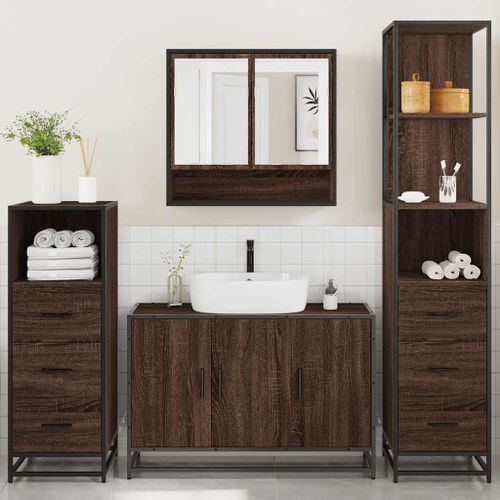 Ensemble de meubles de salle de bain 4 pcs chêne marron - Photo n°3; ?>