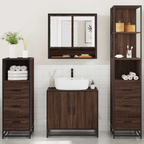 Ensemble de meubles de salle de bain 4 pcs chêne marron - Photo n°3; ?>