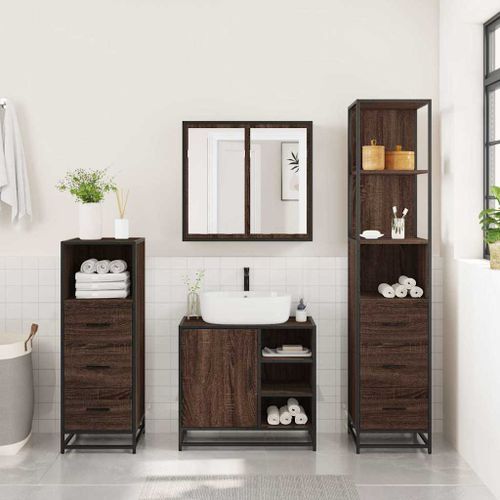 Ensemble de meubles de salle de bain 4 pcs chêne marron - Photo n°3; ?>