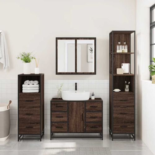 Ensemble de meubles de salle de bain 4 pcs chêne marron - Photo n°3; ?>