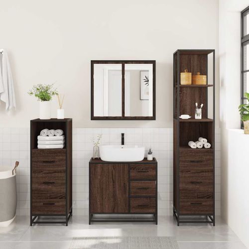 Ensemble de meubles de salle de bain 4 pcs chêne marron - Photo n°3; ?>