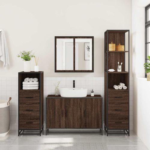 Ensemble de meubles de salle de bain 4 pcs chêne marron - Photo n°3; ?>