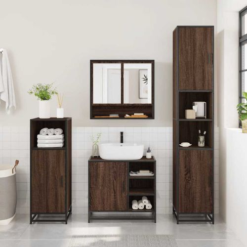 Ensemble de meubles de salle de bain 4 pcs chêne marron - Photo n°3; ?>