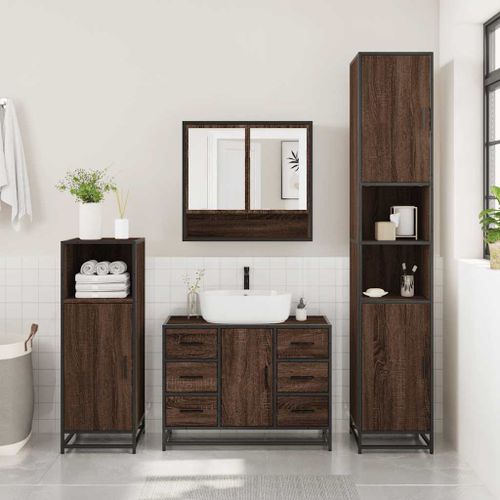 Ensemble de meubles de salle de bain 4 pcs chêne marron - Photo n°3; ?>