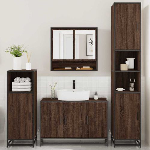 Ensemble de meubles de salle de bain 4 pcs chêne marron - Photo n°3; ?>