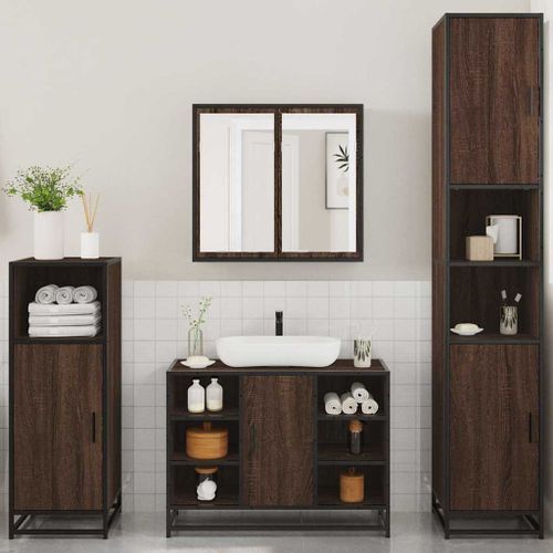 Ensemble de meubles de salle de bain 4 pcs chêne marron - Photo n°3; ?>