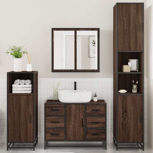 Ensemble de meubles de salle de bain 4 pcs chêne marron - Photo n°3; ?>