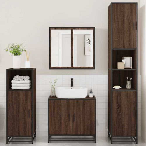 Ensemble de meubles de salle de bain 4 pcs chêne marron - Photo n°3; ?>