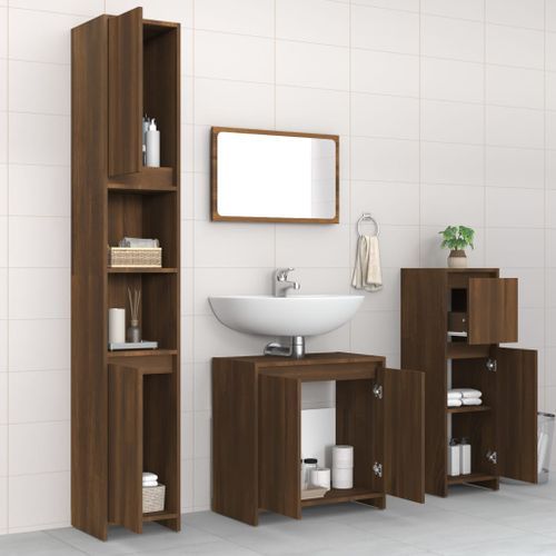 Ensemble de meubles de salle de bain 4 pcs Chêne marron - Photo n°3; ?>