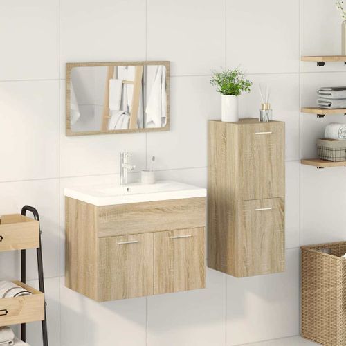 Ensemble de meubles de salle de bain 4 pcs chêne sonoma - Photo n°3; ?>