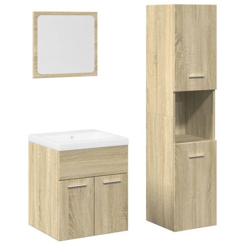 Ensemble de meubles de salle de bain 4 pcs chêne sonoma - Photo n°2; ?>