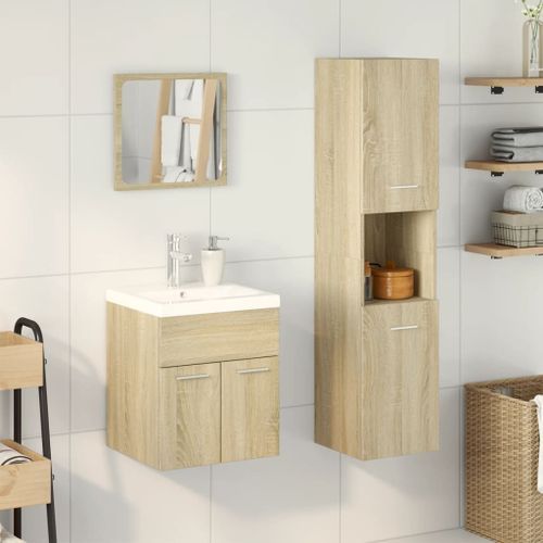 Ensemble de meubles de salle de bain 4 pcs chêne sonoma - Photo n°3; ?>