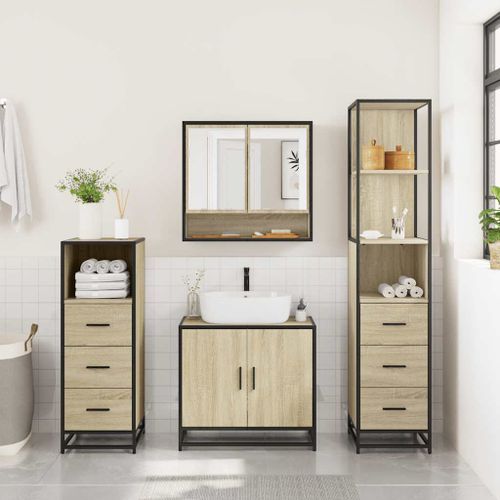 Ensemble de meubles de salle de bain 4 pcs chêne sonoma - Photo n°3; ?>