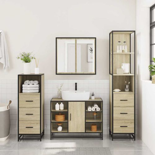 Ensemble de meubles de salle de bain 4 pcs chêne sonoma - Photo n°3; ?>