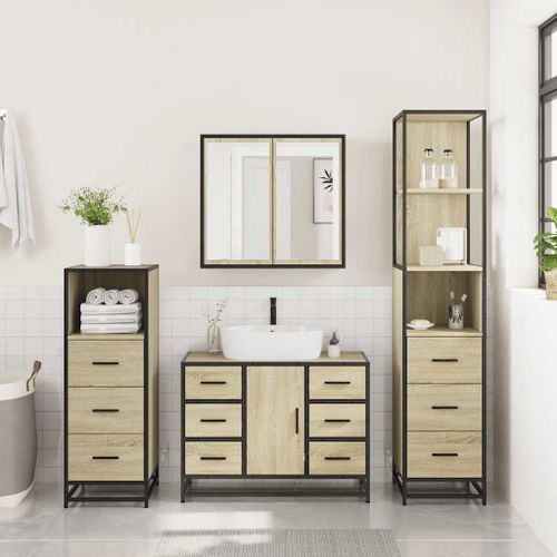 Ensemble de meubles de salle de bain 4 pcs chêne sonoma - Photo n°3; ?>