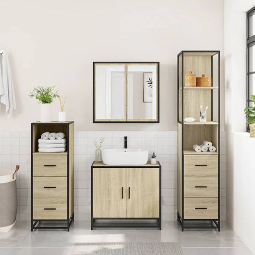 Ensemble de meubles de salle de bain 4 pcs chêne sonoma - Photo n°3; ?>