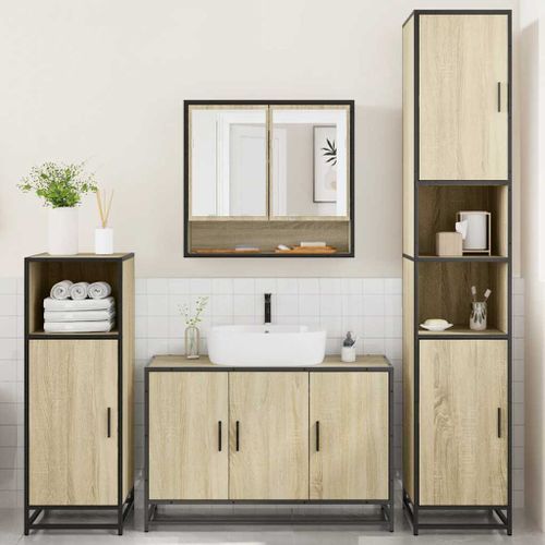 Ensemble de meubles de salle de bain 4 pcs chêne sonoma - Photo n°3; ?>