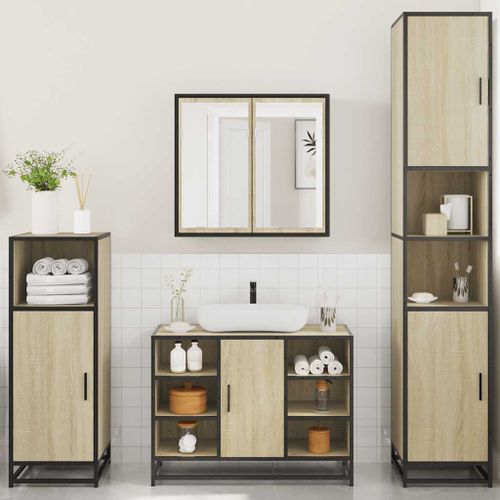 Ensemble de meubles de salle de bain 4 pcs chêne sonoma - Photo n°3; ?>