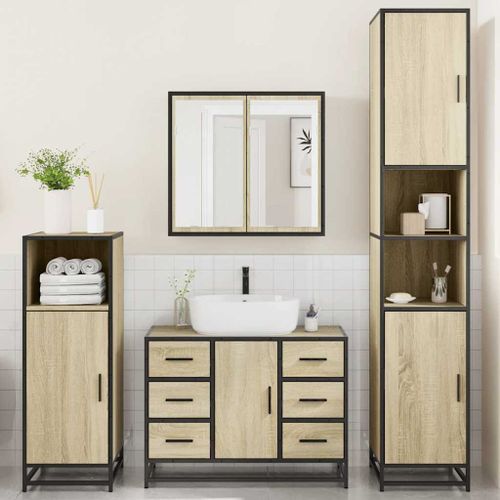 Ensemble de meubles de salle de bain 4 pcs chêne sonoma - Photo n°3; ?>