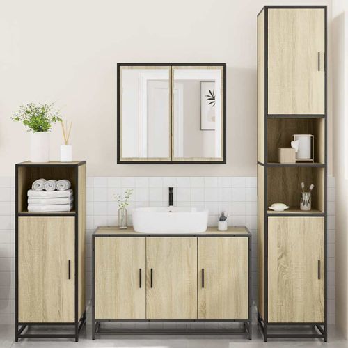 Ensemble de meubles de salle de bain 4 pcs chêne sonoma - Photo n°3; ?>