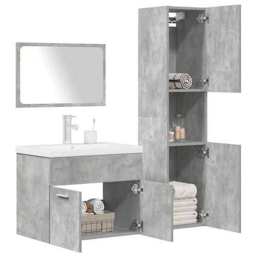 Ensemble de meubles de salle de bain 4 pcs gris béton - Photo n°3; ?>