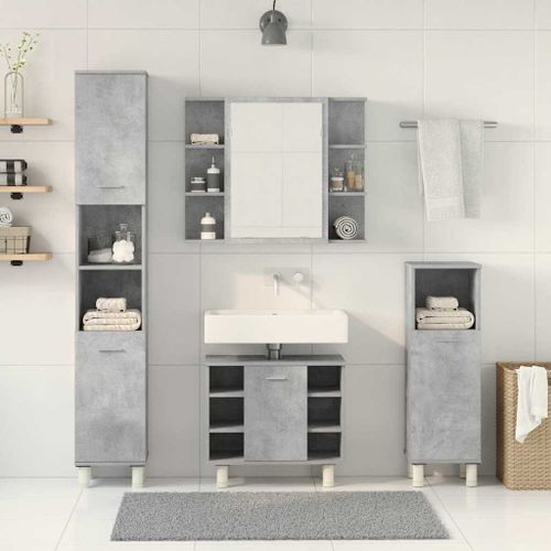 Ensemble de meubles de salle de bain 4 pcs gris béton - Photo n°3; ?>