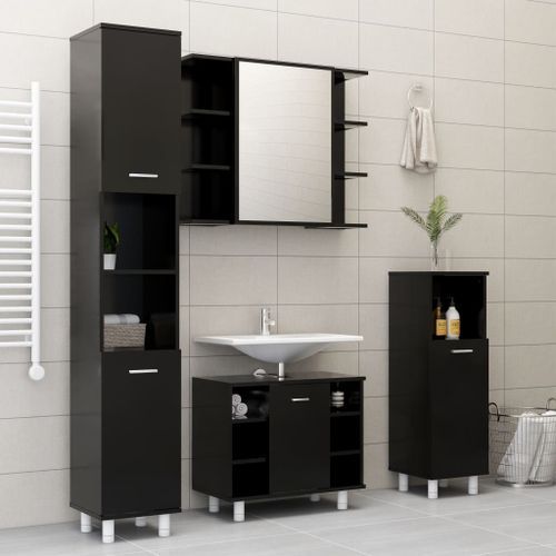 Ensemble de meubles de salle de bain 4 pcs Noir 2 - Photo n°2; ?>