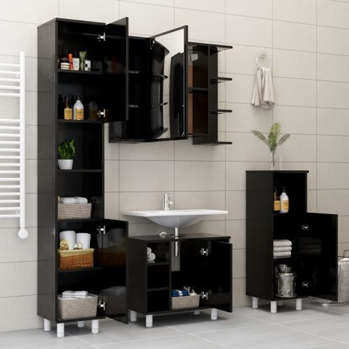 Ensemble de meubles de salle de bain 4 pcs Noir 2 - Photo n°3; ?>