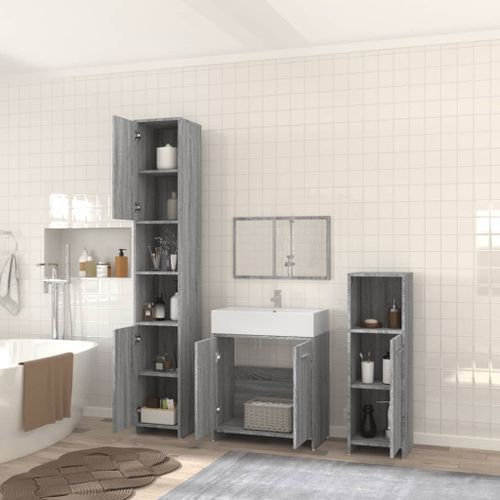 Ensemble de meubles de salle de bain 4 pcs Sonoma gris - Photo n°3; ?>