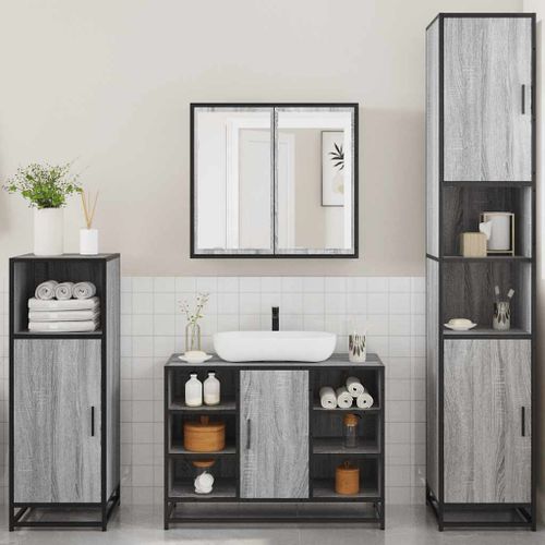 Ensemble de meubles de salle de bain 4 pcs sonoma gris - Photo n°3; ?>