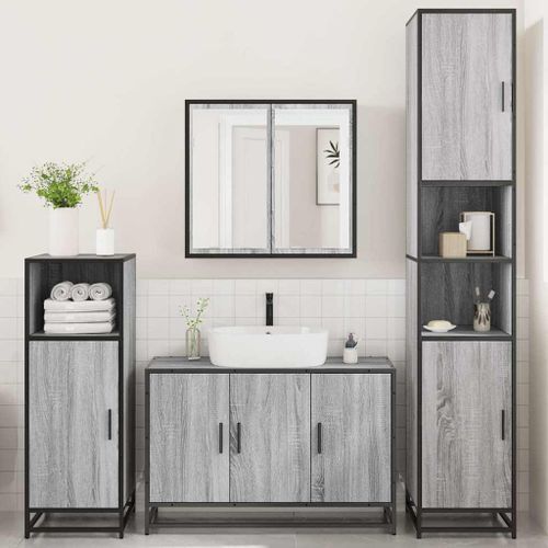 Ensemble de meubles de salle de bain 4 pcs sonoma gris - Photo n°3; ?>